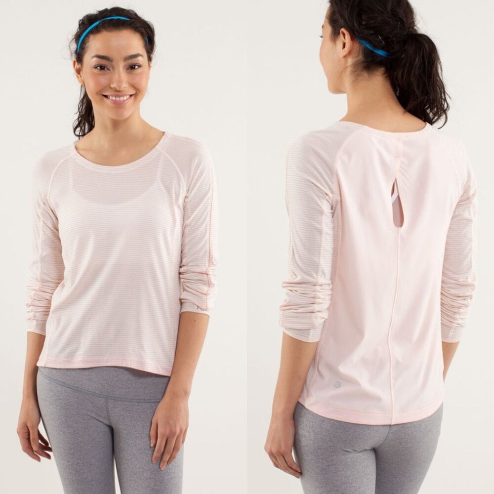 Lululemon Baby Pink Silver Lining Keyhole Back Long Sleeve